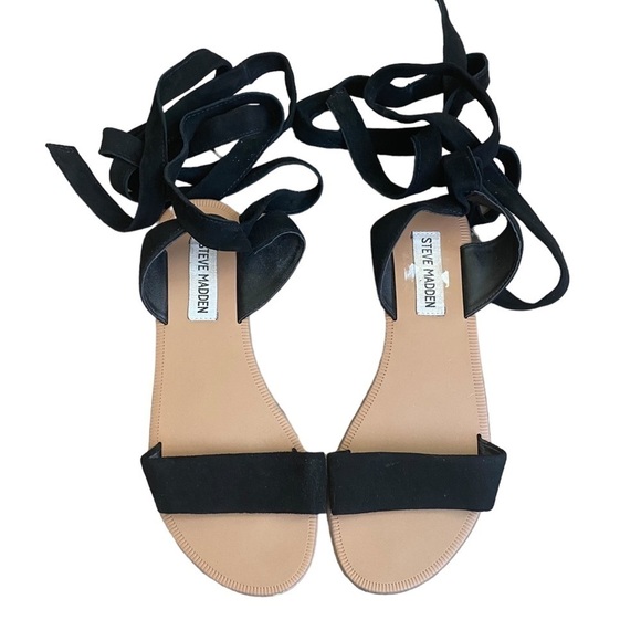 Steve Madden Lace-Up Flat Sandals Size 5.5 Suede Leather Balletcore Black Boho - Picture 5 of 9